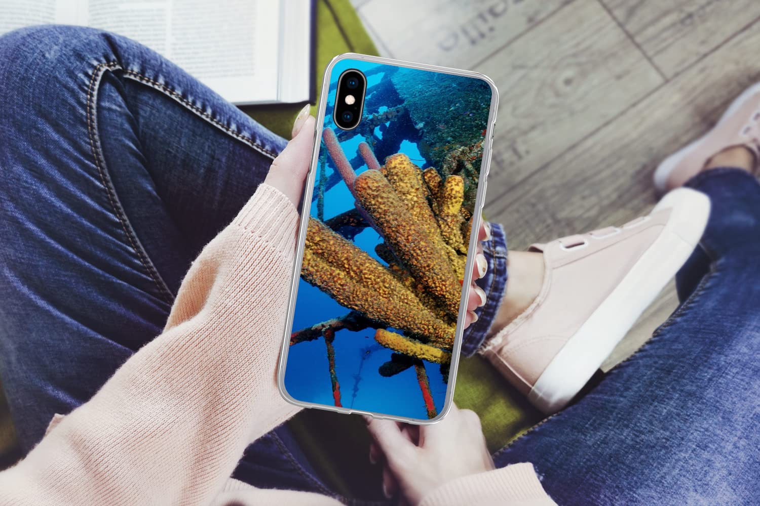 MuchoWow Funda para iPhone XS MAX - Esponja Amarilla bajo el Agua en Bonaire - Funda de Silicona/Funda Blanda para teléfono móvil
