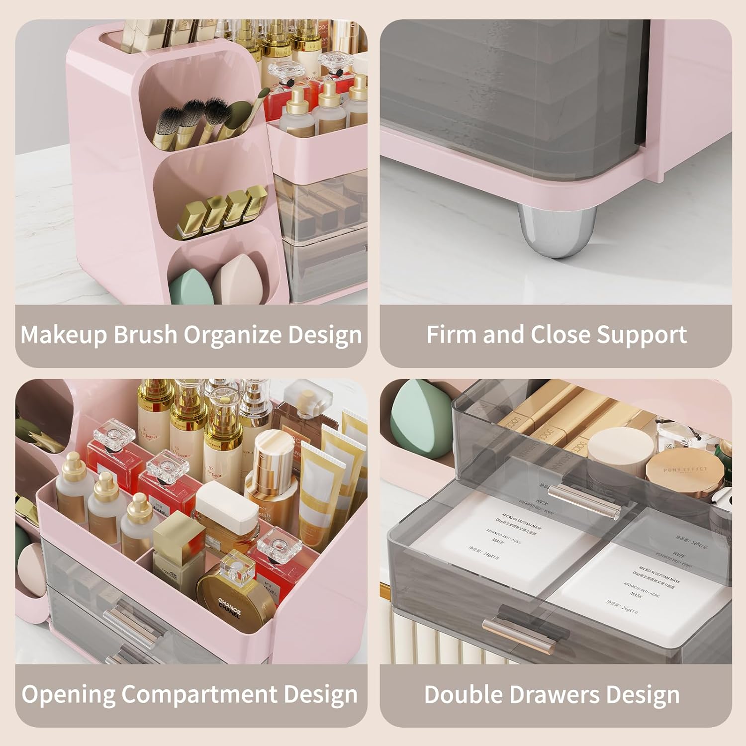 Makeup Organizer with Drawers for Vanity, Make Up Storage Kit, Spacious Cosmetic Display Case, Perfect Storage Solution for Beauty Essentials (Pink)