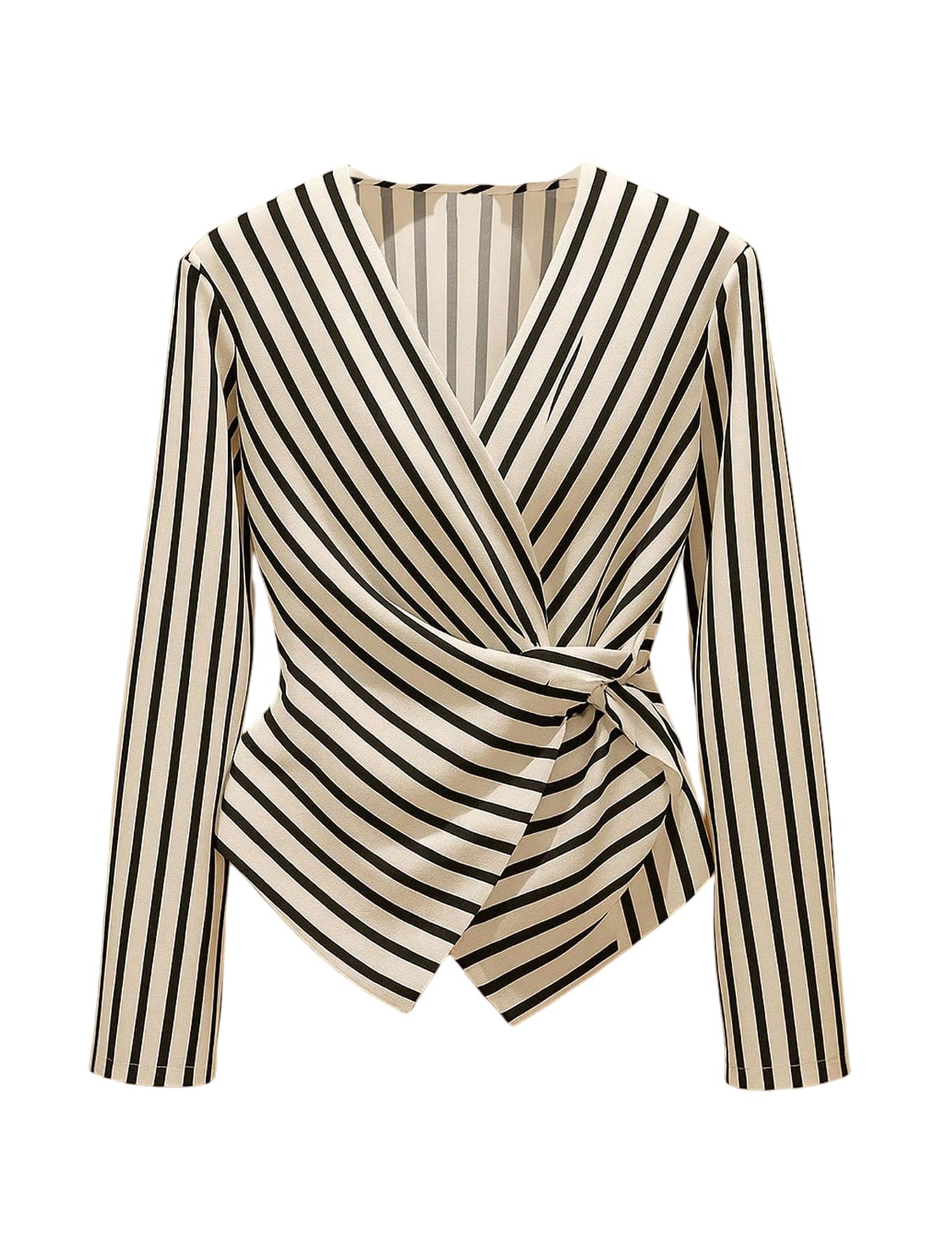 SHENHE Womens Plus Size Wrap Blouse Striped Long Sleeve V Neck Dressy Casual Business Work Top