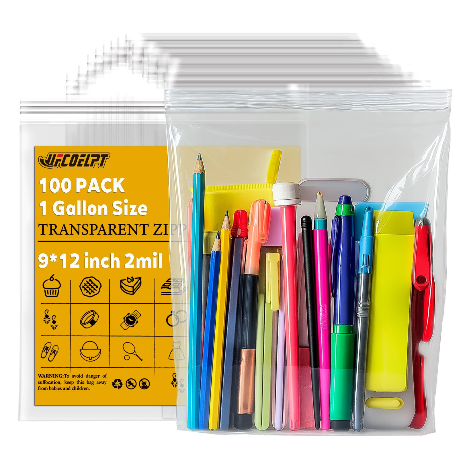 9x12 1 Gallon Clear Zip Bags, 2 Mil