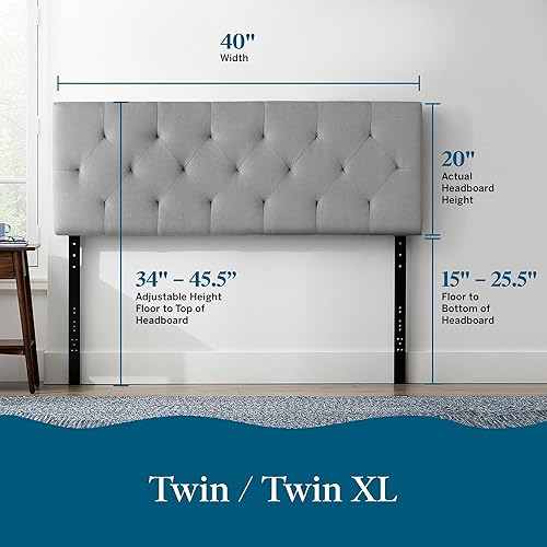 Miniatura 35 de LUCID - Cabecera tapizada de altura media, capitoné de diamantes, acolchado poliéster, altura ajustable 34 a 46 in, fácil montaje compatible