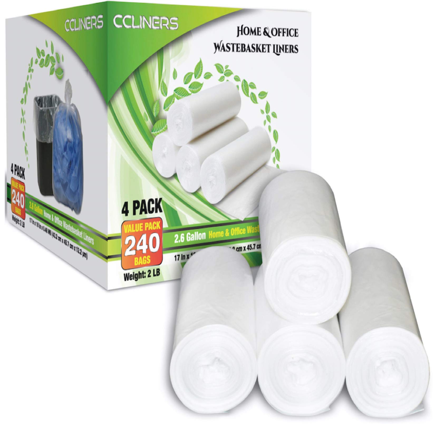 2.6 Gallon Clear Bathroom Trash Bags (240 Bags) 2 Gallon Small Garbage Bags 10 Liter Plastic Wastebasket Trash Can Liners for Home and Office Bins, 240 count