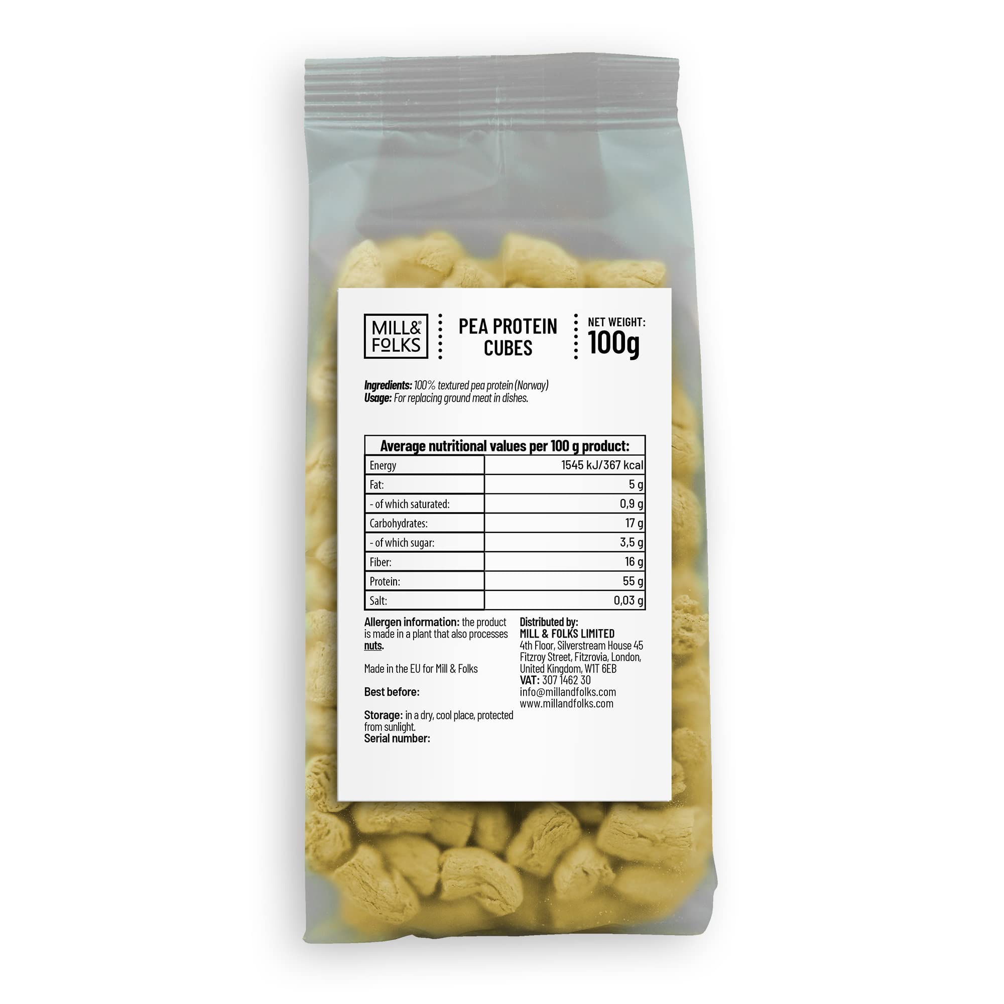 Mill & Folks Cubitos de Proteína de Guisante 4x100g Vegano sin gluten
