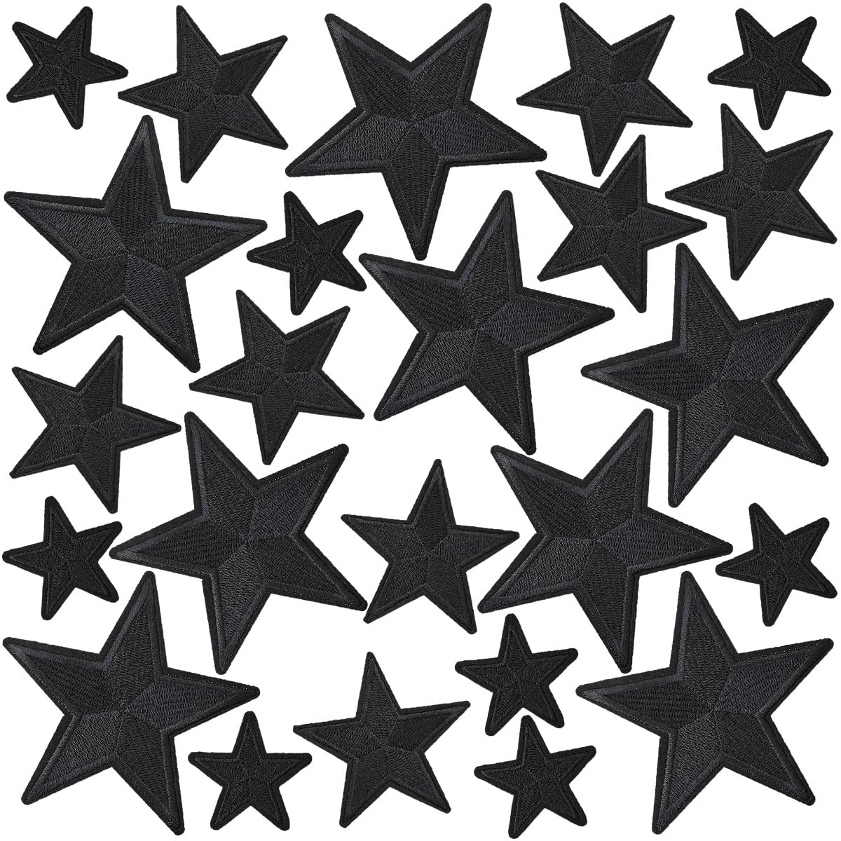 WILDREEDS24 Pieces Star Iron on Patches, Star Embroidered Patch for Clothing, T-Shirt, Backpacks, Hats, Jeans, Jackets (Black)