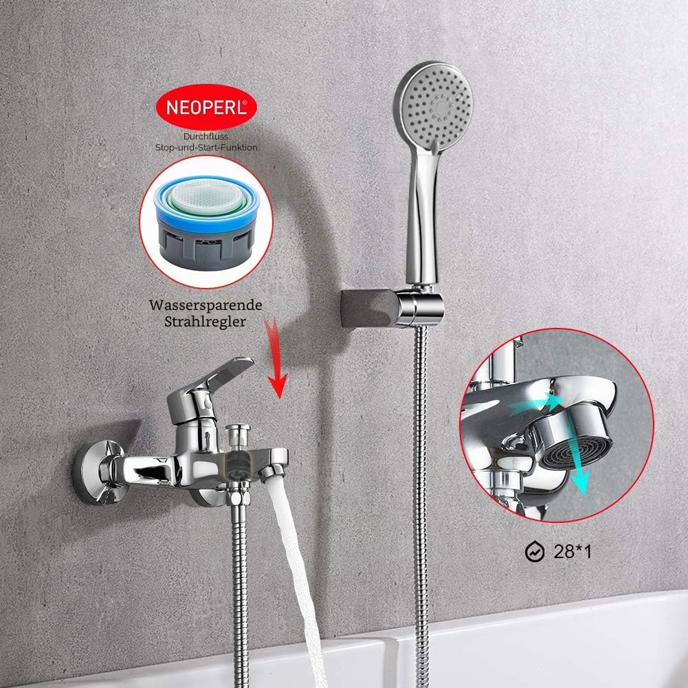 Ibergrif M13057 Badewannenarmatur mit Handbrause, Mischbatterie Badewanne, Wasserhahn Badewanne