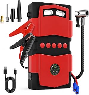 Portable Car Jump Starter with Air Compressor, 150PSI 3X Fast Inflation, Multi-Function Emergency Kit with LED Light, Power Bank, Safety Tools, Digital Display
