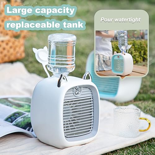 Miniatura 6 de Aire acondicionado portátil, mini ventilador de enfriamiento de oreja de gato de 40.6 fl oz con tanque de agua, ventilador de aire acondicionado 2