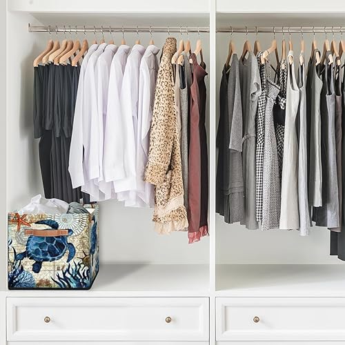 Miniatura 6 de Cesta de almacenamiento de tortuga marina vintage, caja de almacenamiento plegable de tela de 13 x 13 x 13 pulgadas, cubos cuadrados con asas para