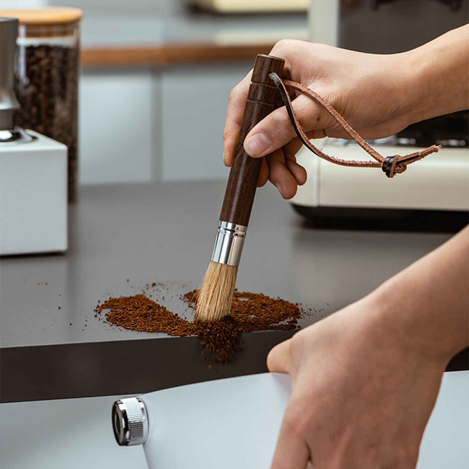 Spazzola Per Macinacaffè Barista - Con Setole Di Cinghiale, Manico In Ebano, Per Pulizia Fondi Caffè - Foto 12