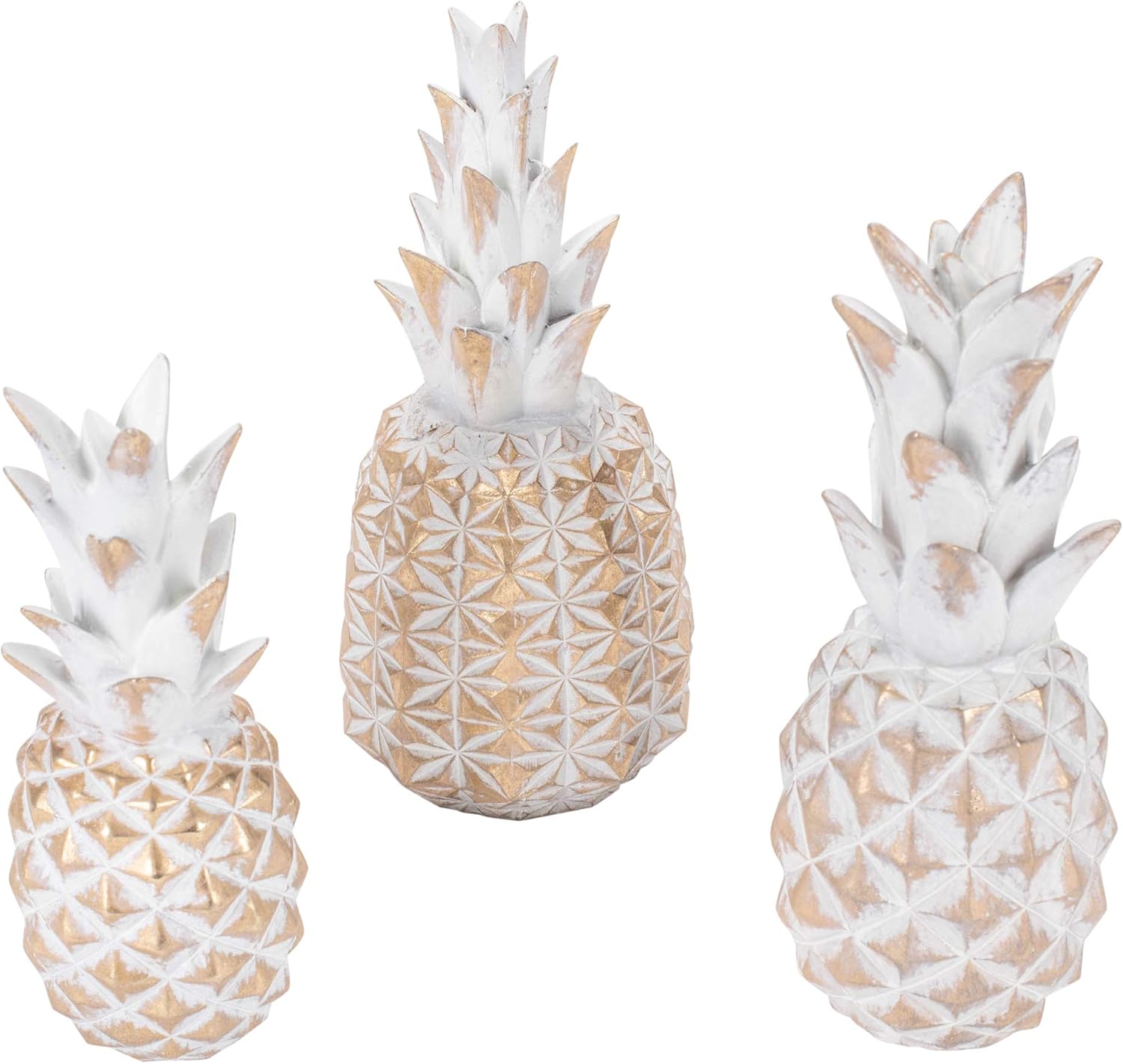 🛒 Crazy Deals Transpac Distressed Goldtone Pineapple 4.75 x 10.5 Resin Stone Decorative Tabletop Figurine Set 3