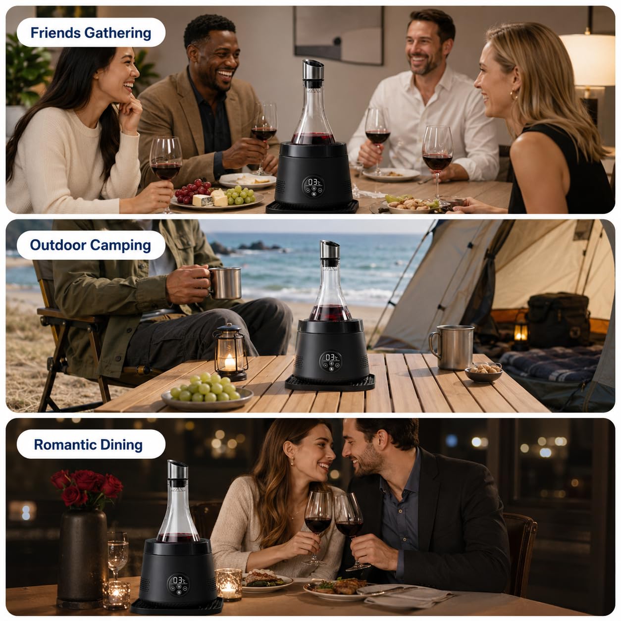 Enfriador eléctrico con aireador para Bar doméstico Black | Aireación rápida, enfriamiento ajustable, diseño elegante de encimera, vertido fluido, disfrute diario del vino