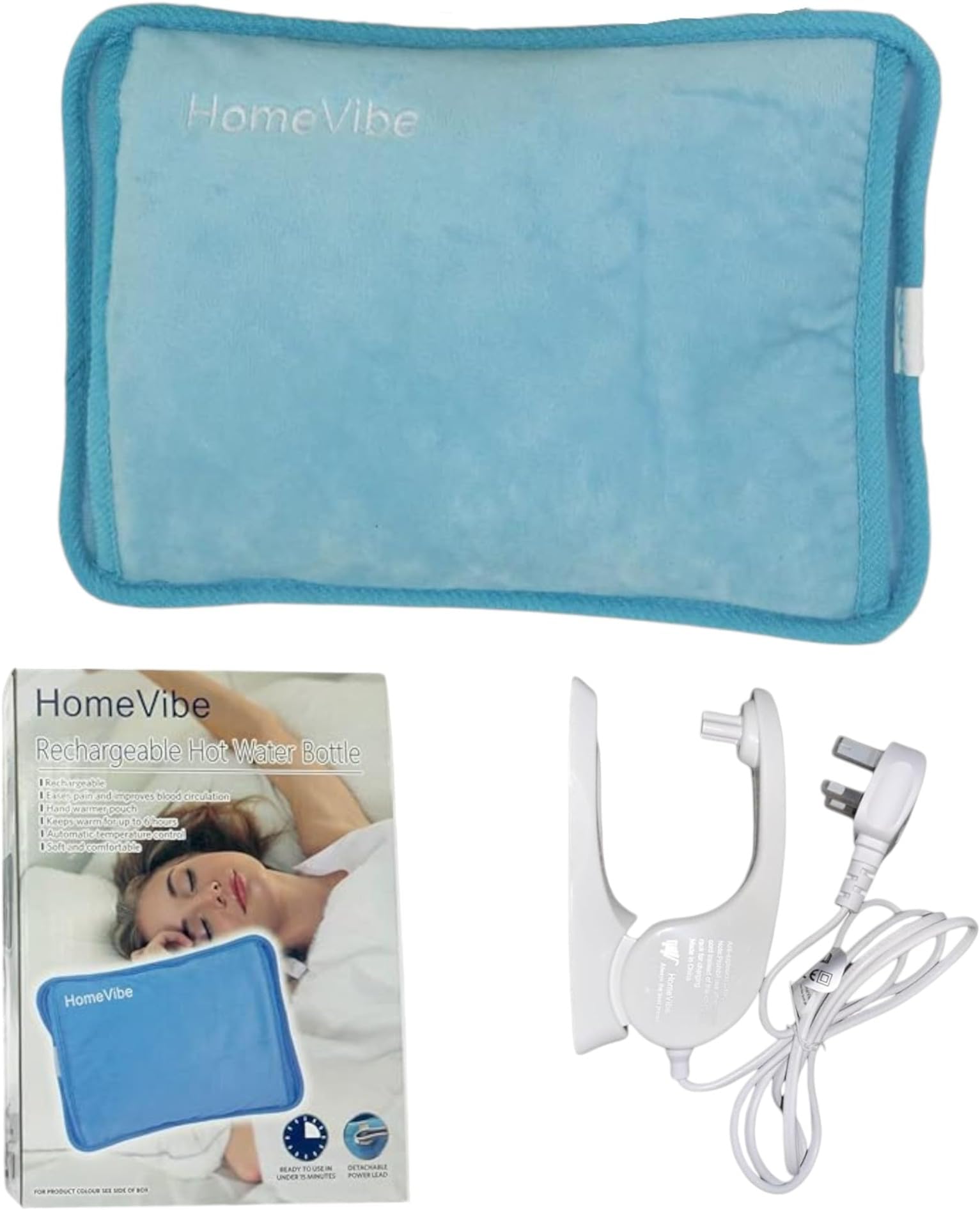 Rechargeable Electric Hot Water Bottle Professional Soft Touch Fleece Cover Bed Hand Warmer Massaging Heat Pad - Blue