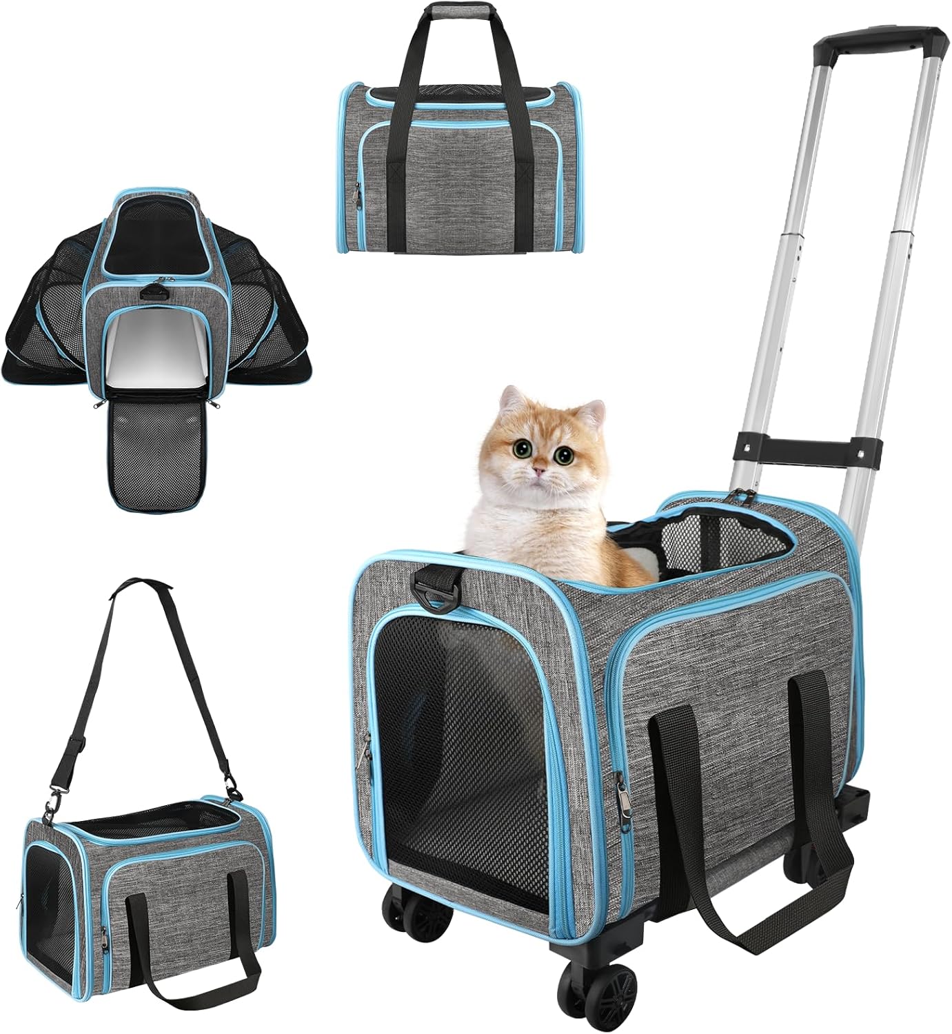 Airline Approved Rolling Cat Carrier with Wheels & Expandable Design Airline Approved Rolling Cat Carrier with Wheels & Expandable Design