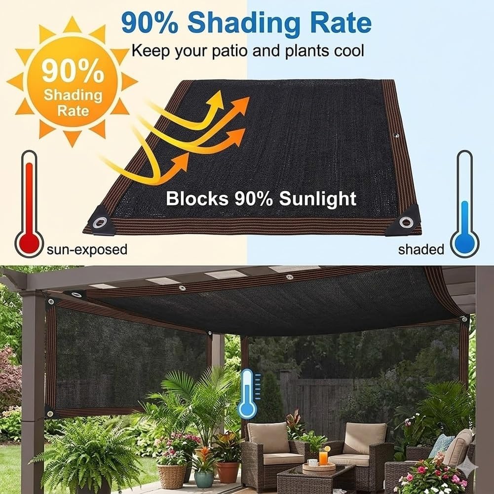 90% Shade Cloth for Garden, 20ft 30ft 40ft 50ft Heavy Duty Outdoor Sun Shade Cover with Eyelets, Sun Shade Tarp for Patio, Greenhouse, Plants, Chicken Coop & Privacy Screen(Beige,35x18ft)