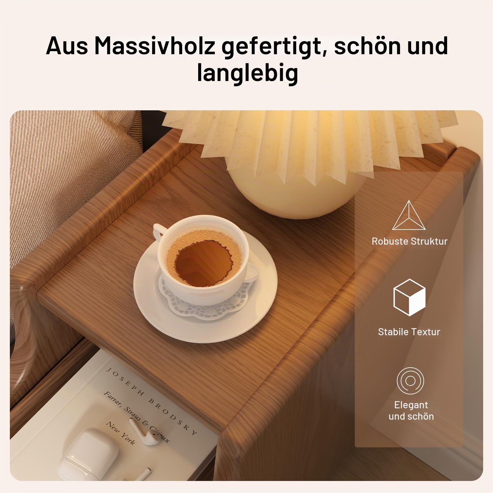 AQIMUELE Nachttisch Schmal, Holz-Beistelltisch mit 2 Schubladen, Nachtkästchen für Schlafzimmer, Wohnzimmer (Walnuss - Breite 20cm)