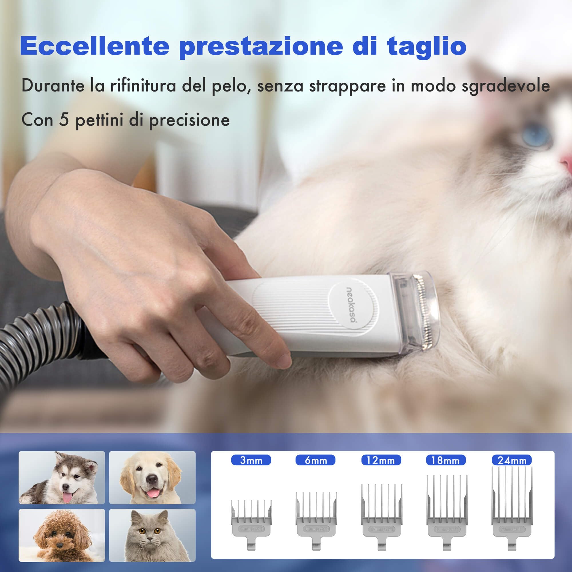 Neakasa P1 PRO Kit per toelettatura e aspirazione a Vuoto per Animali Domestici, Tosatrice per Cani e Gatto Pelo Lungo Professionale (Bianco)
