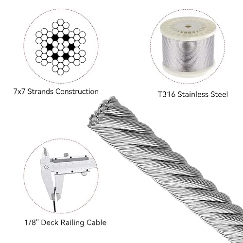 Miniatura 2 de Cable de acero inoxidable de 18 pulgadas para avión con cortador de cables, cable de cubierta T316 para barandillas de cubierta, barandillas de
