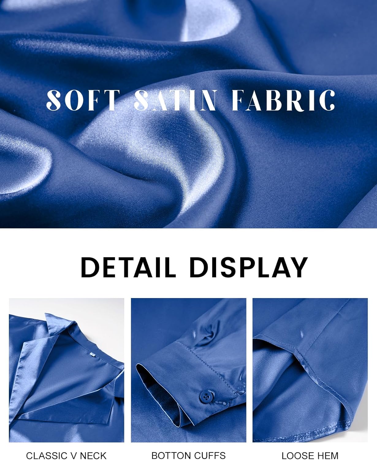 PEHMEA Women's Satin Button Down Shirts Silk Solid Long Sleeve Blouse for Work Office V Neck Casual Elegant Tunic Tops - Image 6