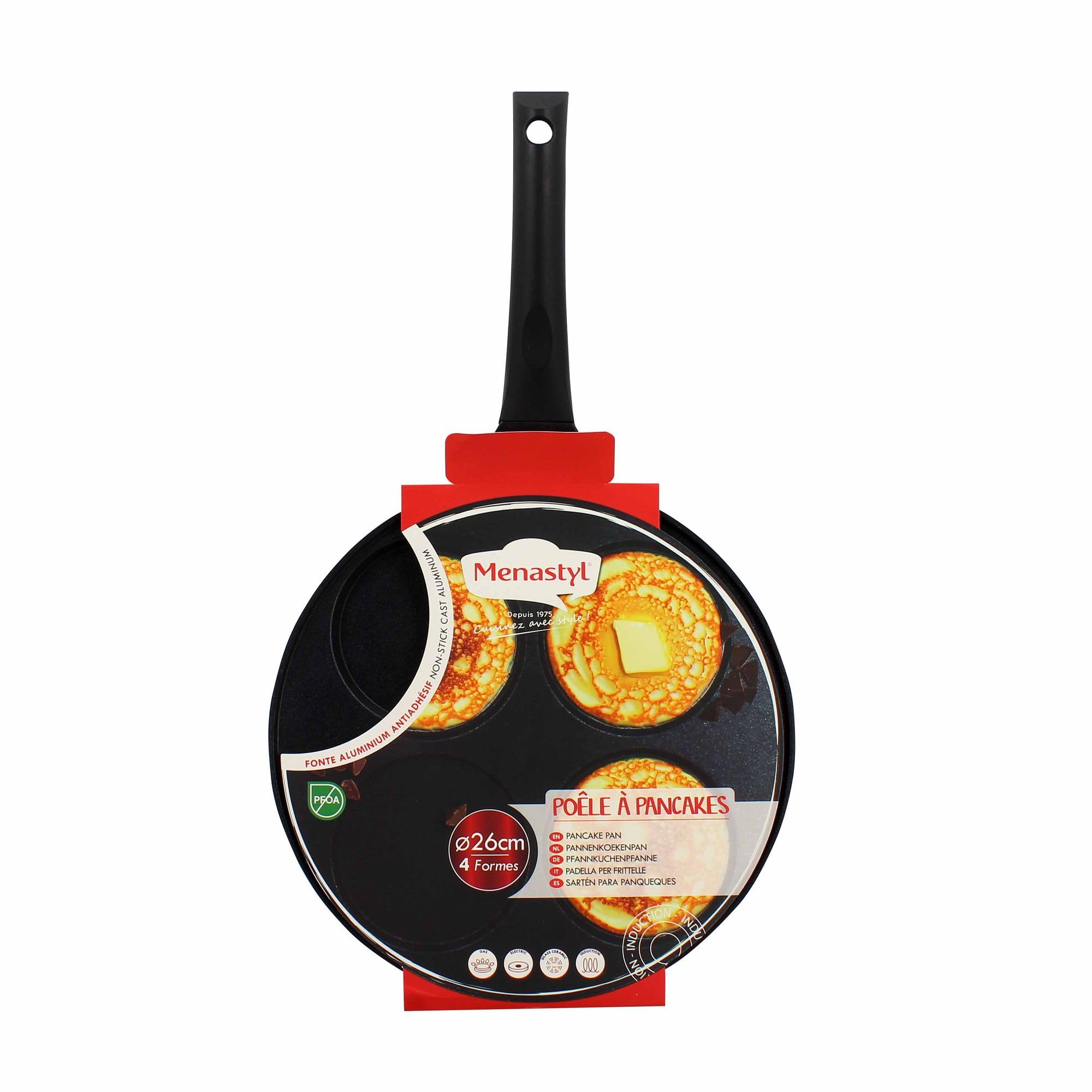 MENASTYL - Poêle à pancakes 26cm en aluminium noir 4 trous - 6020712