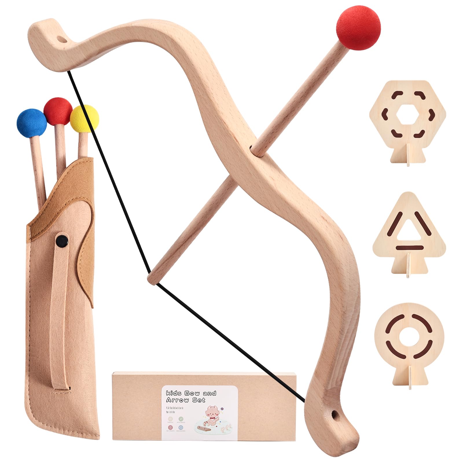Set di Arco e Frecce per Bambini in Legno con 1 Arco in Faggio 3 Frecce 3 Bersagli