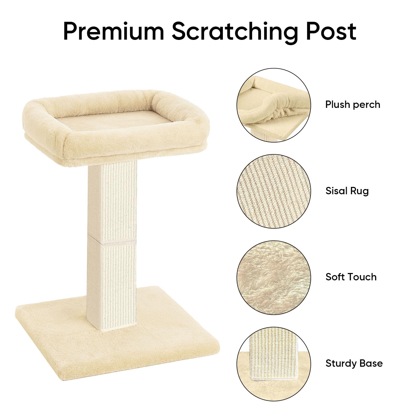 Tiragraffi per gatti, 81,3 cm, con grande posatoio in peluche, tiragraffi in sisal e moquette, pali verticali con letto rialzato per gatti domestici, fodera rimovibile e lavabile, beige
