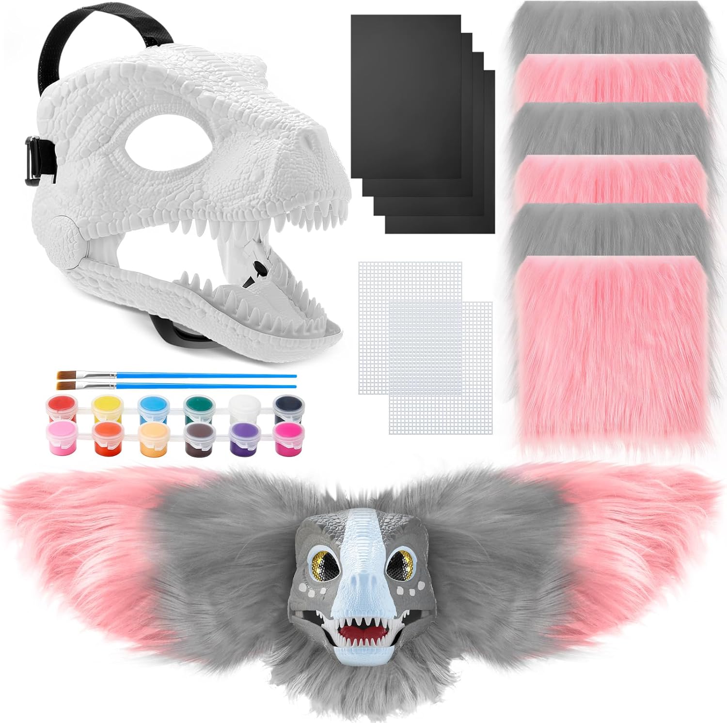 13 Pcs DIY Dino Mask Kit Hard Plastic Dinosaur Mask Furry Therian Dino Costume Kit Animal Dinosaur Party Costume