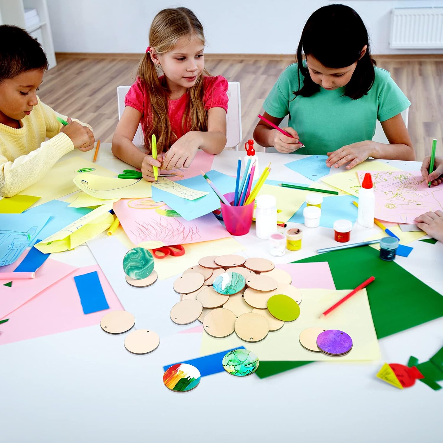 100 Pieces Unfinished Wood Circles with Holes Crafts Wood Circles Round Blank Wooden Discs Blank Natural Wood Circle Cutouts for DIY Crafts Party Birthday Decoration and Ornaments (2 Inch) : Arts, Crafts & Sewing