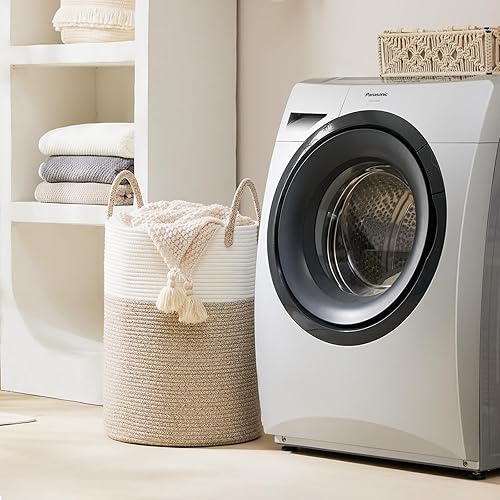 Miniatura 3 de Cesta de cuerda de algodón para lavandería, 72 litros de alto, cestas plegables tejidas para organización de mantas, cesta de ropa para