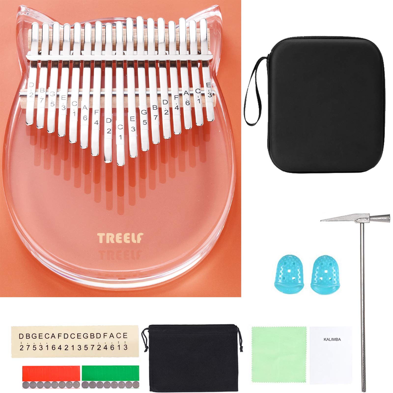 TF-17C Kalimba a 17 tasti, acrilico, pianoforte a pollice, tastiera Mbira, trasparente, strumento