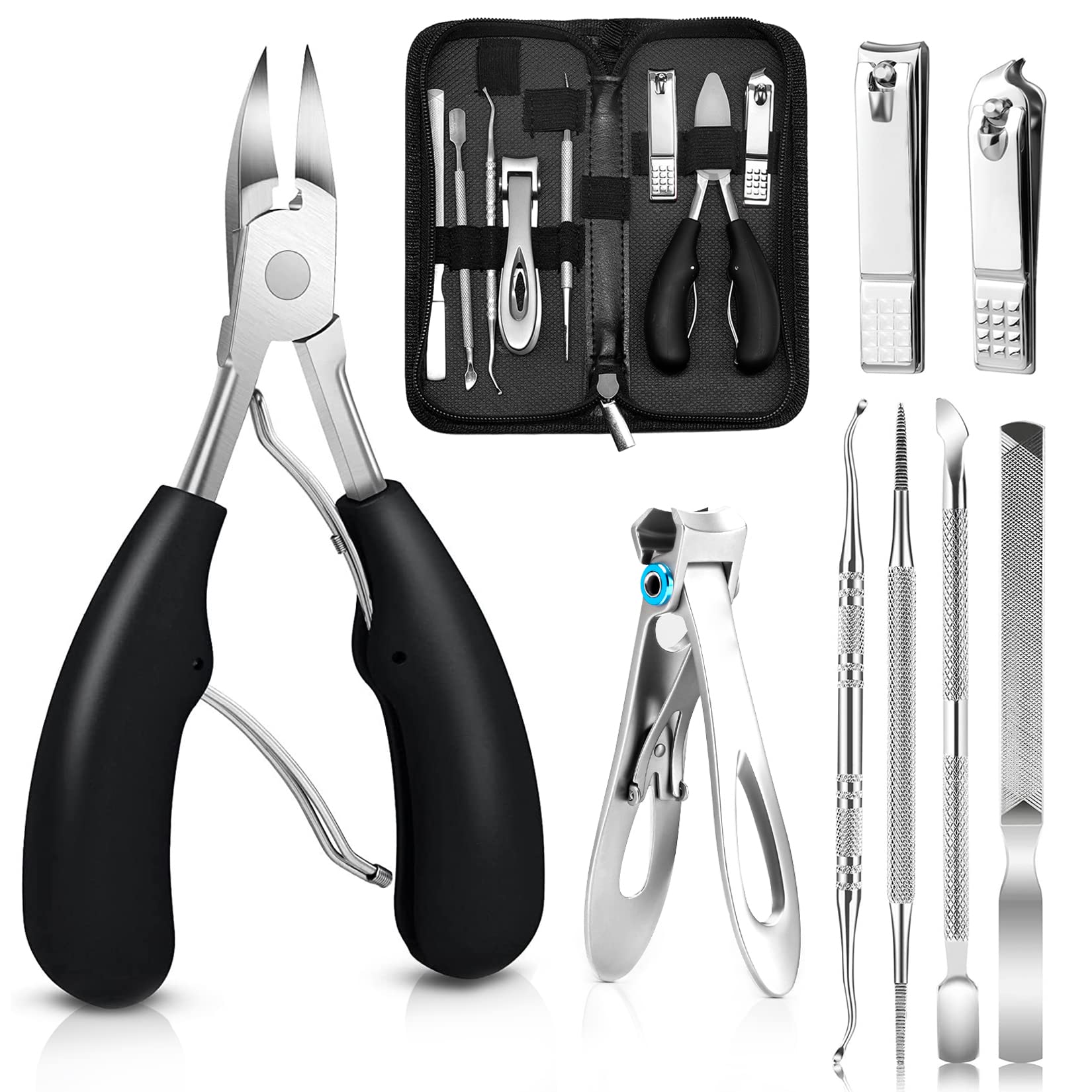 GothicBride Juego de 8 cortaúñas profesional para uñas de pies fuertes, juego de lima de uñas de acero inoxidable, juego de tijeras para uñas gruesas y encarnadas