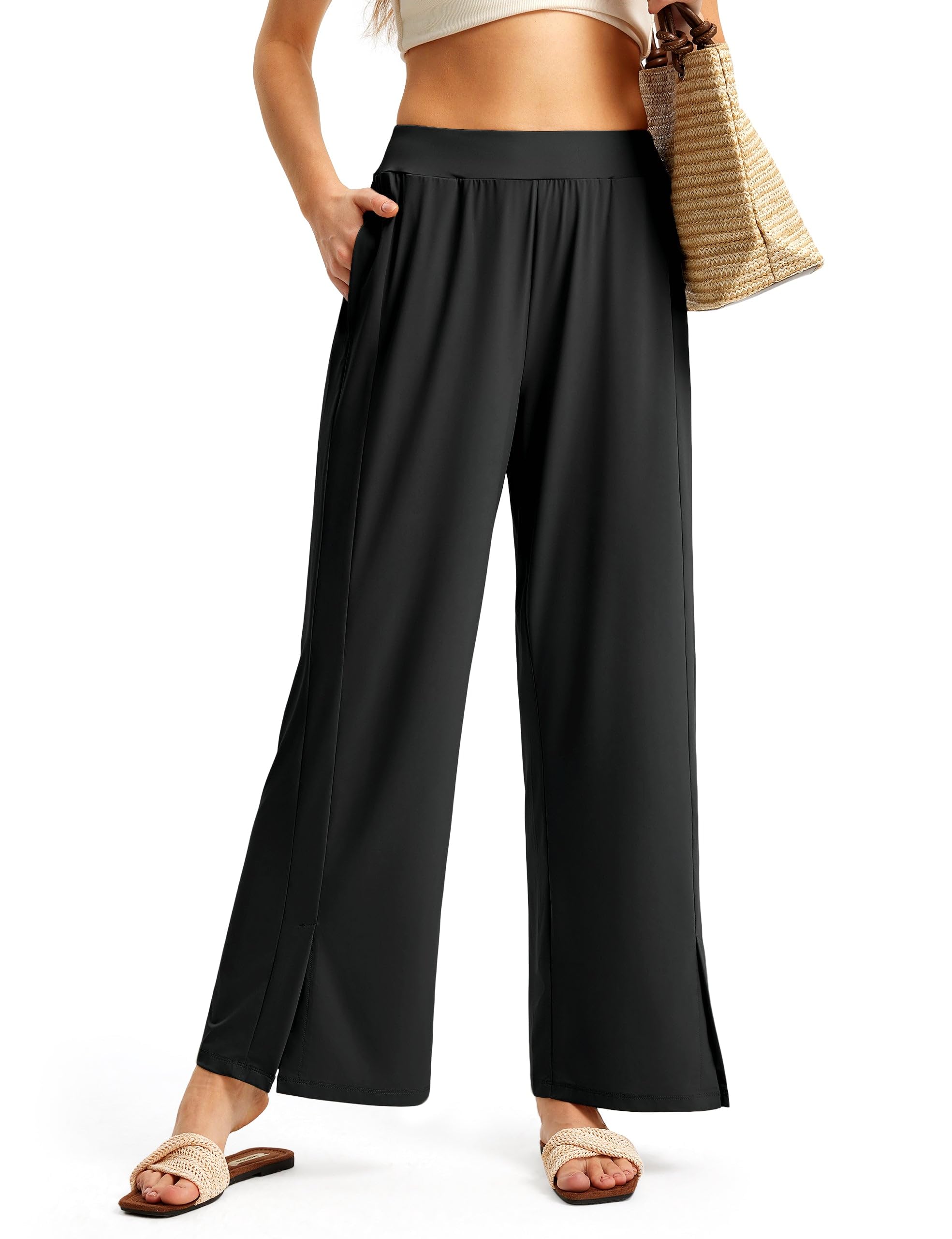 Wide Leg Swim Beach Pants for Women Quick Dry Lightweight Sun Protection Travel Pants with Pockets