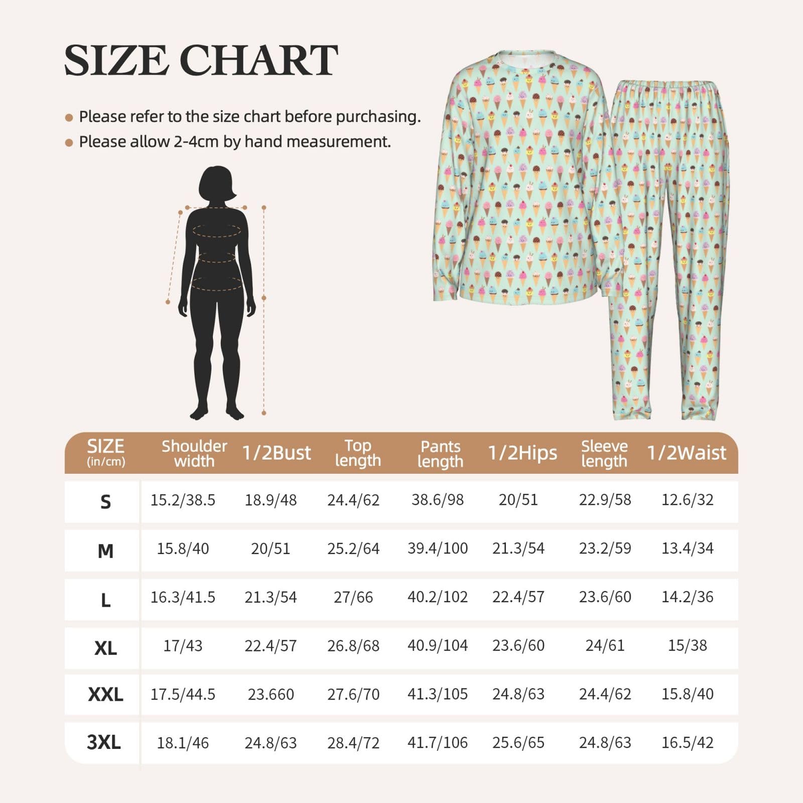 Ice Cream Cones Stampa Delle Donne Manica Lunga Set Pigiama Corrispondente Morbido Elastico Coulisse Casual Daywear