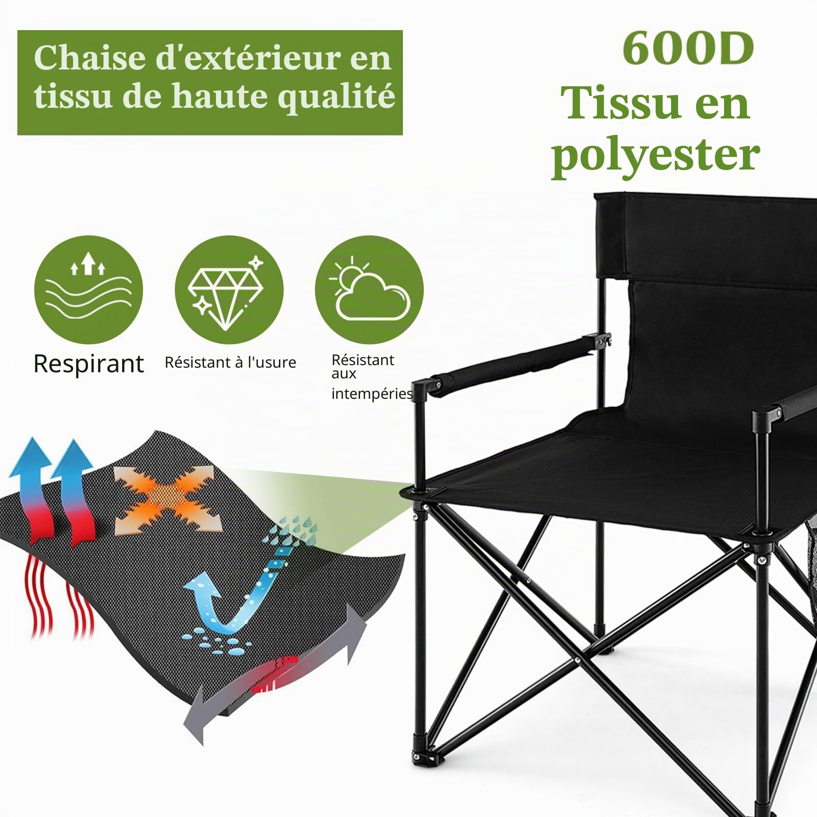 KOMFOTTEU Chaise de Camping Pliante avec Table Pliante, Sac de Rangement