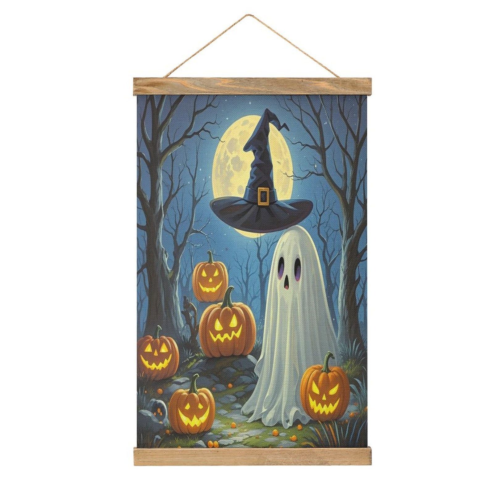 VstaDank Ghost Painting Hanging Poster with Wooden Frame Modern Linen Hanging Painting Retro Style Wall Decor Art Painting for Living Room,Bedroom Decor Poster Frame 20.4x13.1inch