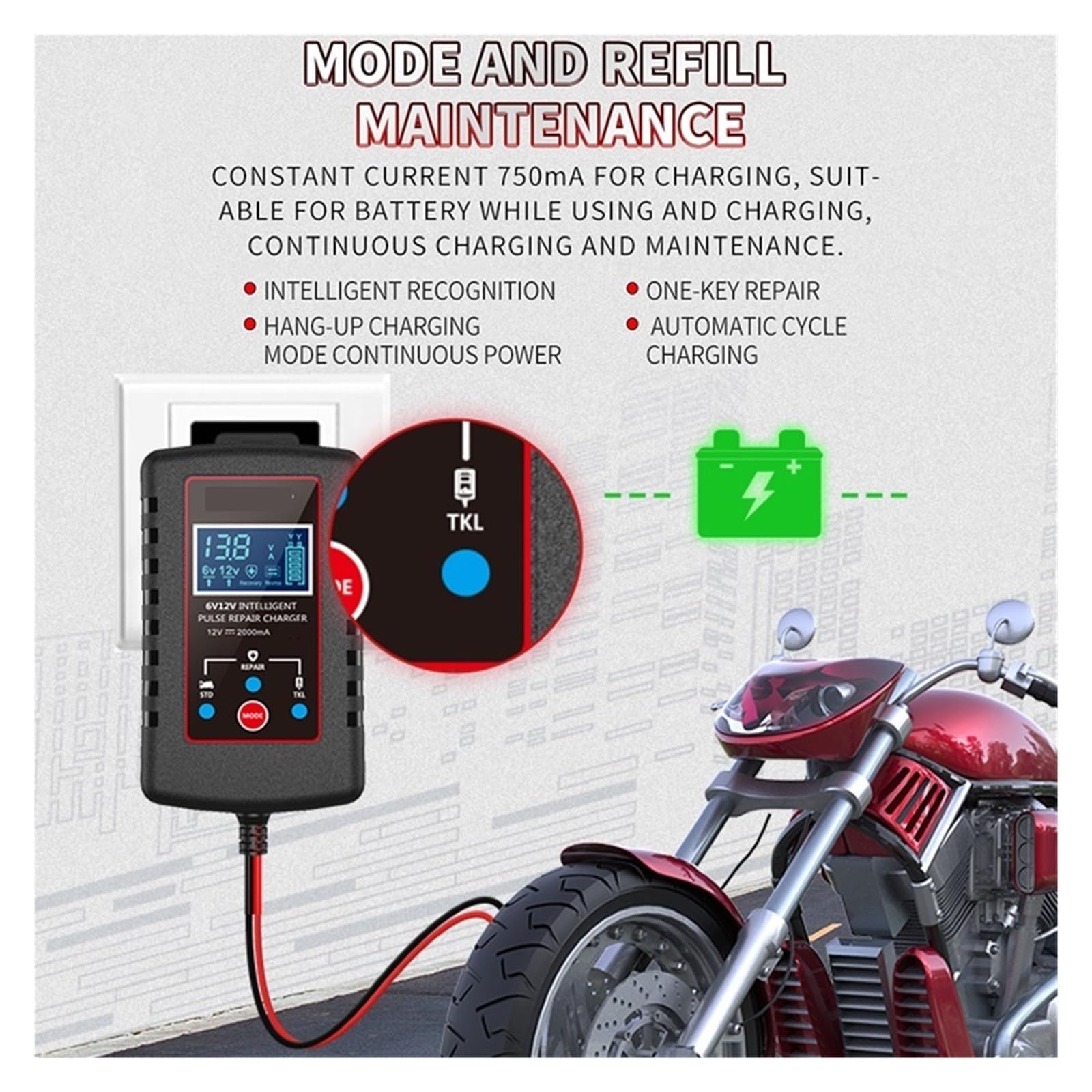 Cargador De Batería Coche 12V 6V 2A, Plomo Y Ácido Completamente Automático Digital, Reparación Pulso For Motocicleta, Juguete For Niños Potente Carga Rápida