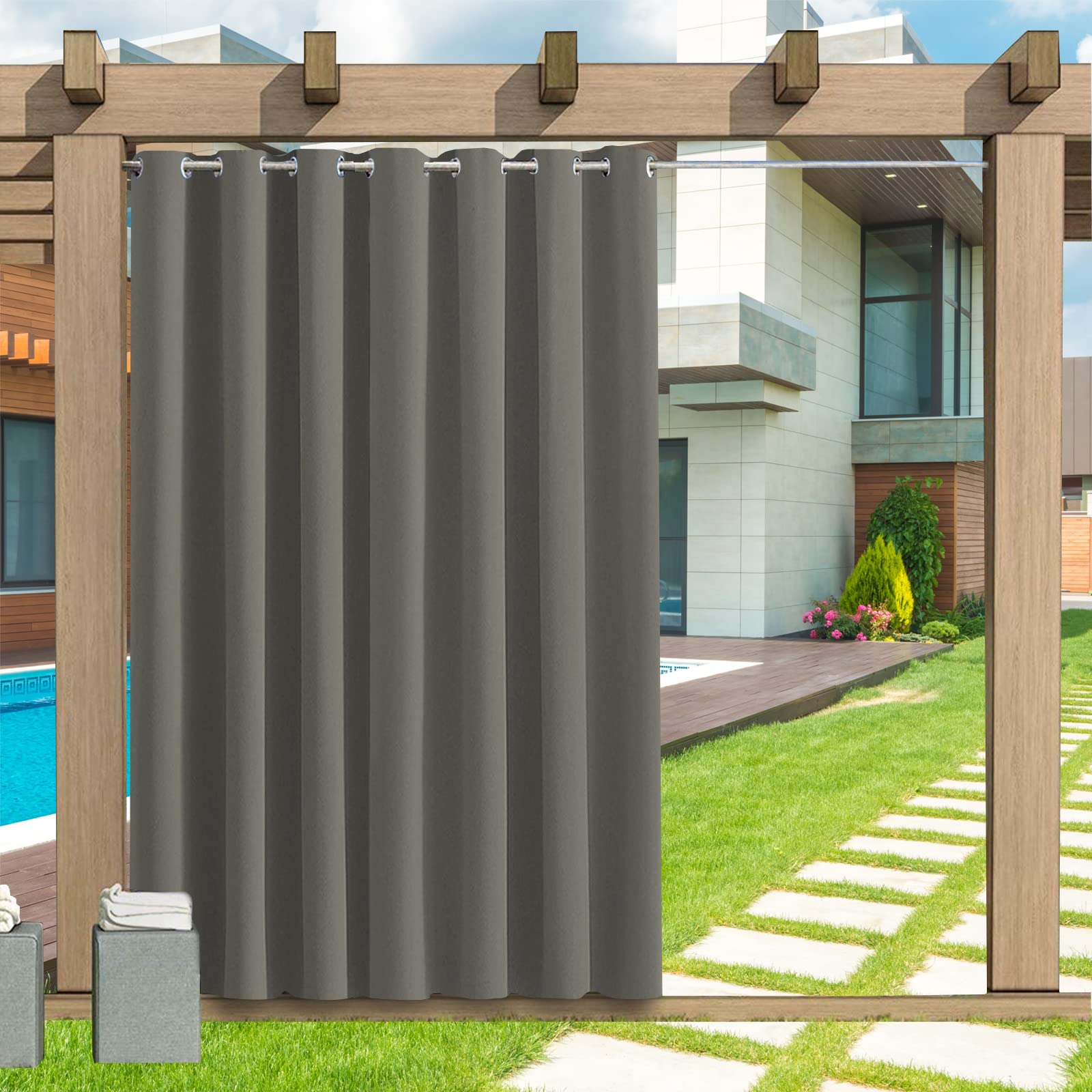 Outdoor Curtains, Outdoor Curtain with Eyelets 1 Panel, 24 Colors Outdoor Curtains Waterproof Sun Shade Patio Curtain, Privacy Screen Sun Shade Curtain for Balcony Patio Porch Pergola, B120xH241CM โ image 1