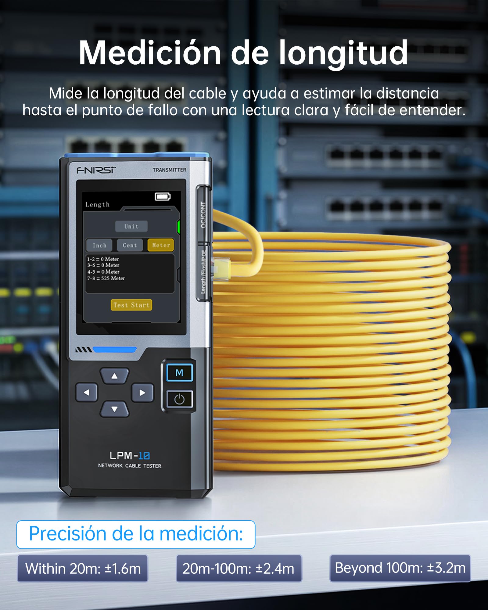 FNIRSI LPM-10A - Probador Ethernet, kit de comprobador de cable de red para CAT5 CAT6 RJ11, trazador de cables y tóner de cable, prueba PoE/NCV/longitud, probador de cable Ethernet recargable