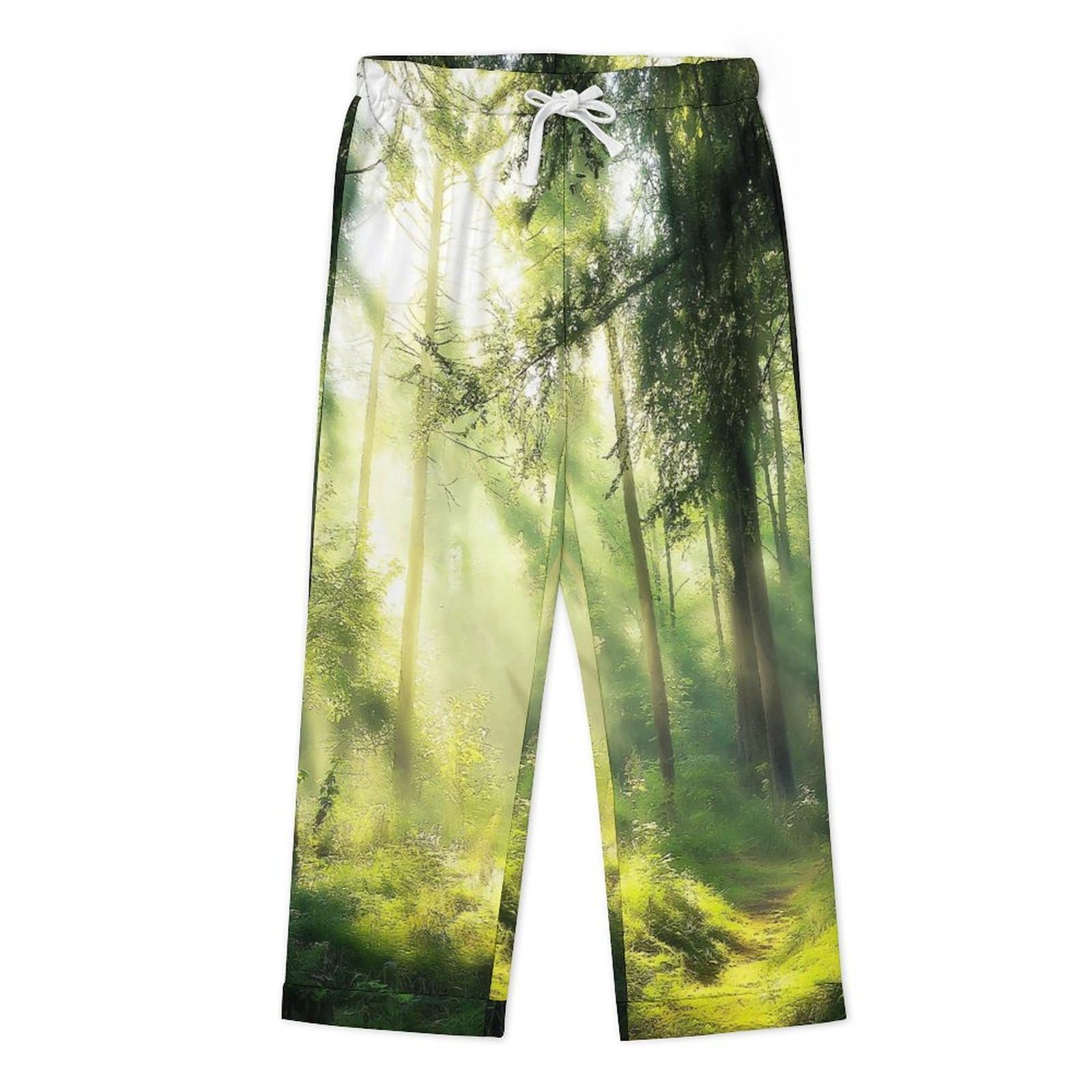 OLEETS Pigiama A Maniche Lunghe da Uomo - Foresta Verde Completo da Notte Pantaloni Caldo Invernale Comodo con Tasche Top Morbido E Ampio 2 Pezzi