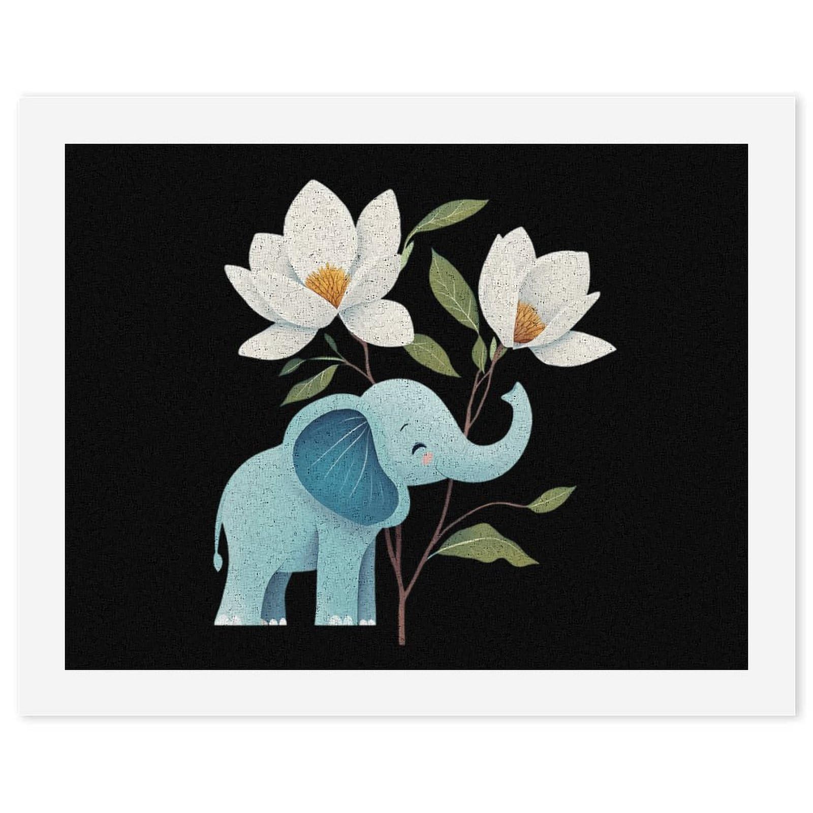Lustiges Malen nach Zahlen für Erwachsene, Motiv: Elefant, Magnol, Blumen, Baumwolle, digitales Ölgemälde, Heimdekoration, Geschenk, 50 x 65 cm