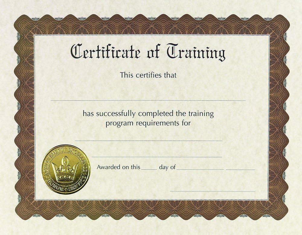 Training Certificate, Pre-Printed Gold Foil and Embossed, Certificate of Completion, for Awards and Achievements, 8.5”x11”, 6 Sheet Pack (930300)