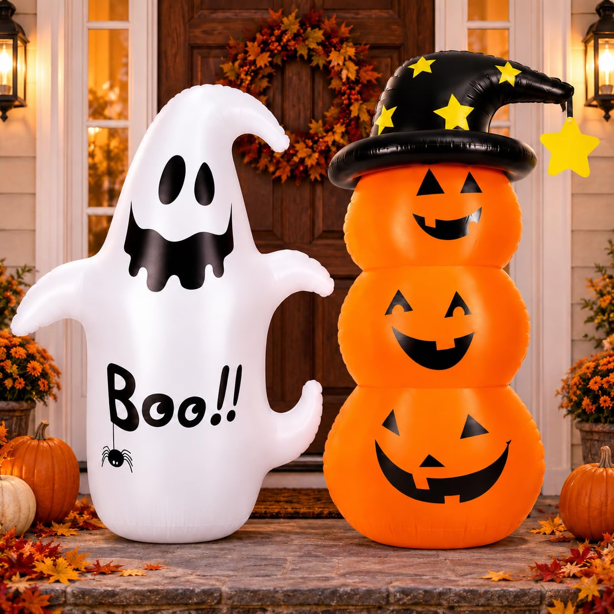 4.3FT Inflatable Halloween Decorations, 2PCS Ghost Pumpkin Set