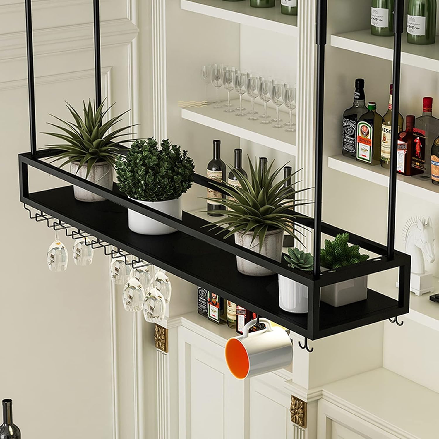 Étagère à vin à suspendre, hauteur réglable en métal, organisateur de bouteilles pour cuisine, bar, restaurant, rangement peu encombrant, 140 x 25 x 21 cm