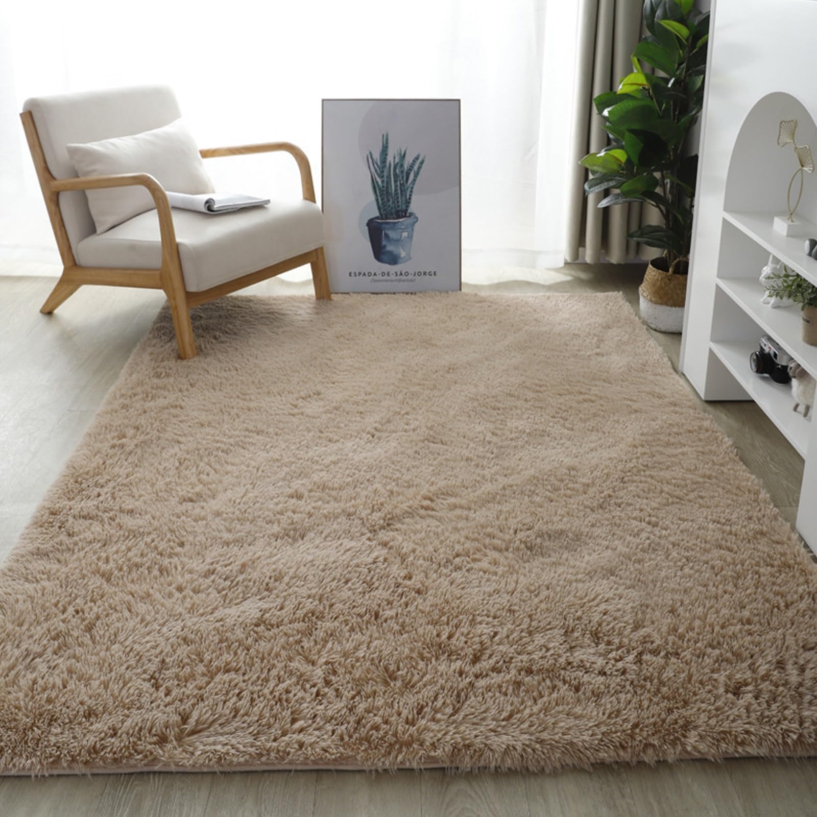 YUANWAN Alfombra Decorativa 180 x 280 cm Antideslizante Resistente Alfombra de Pelo Largo para Salón Alfombra Pelo Largo para Salon Habitacion Exterior Pasillo, Beige