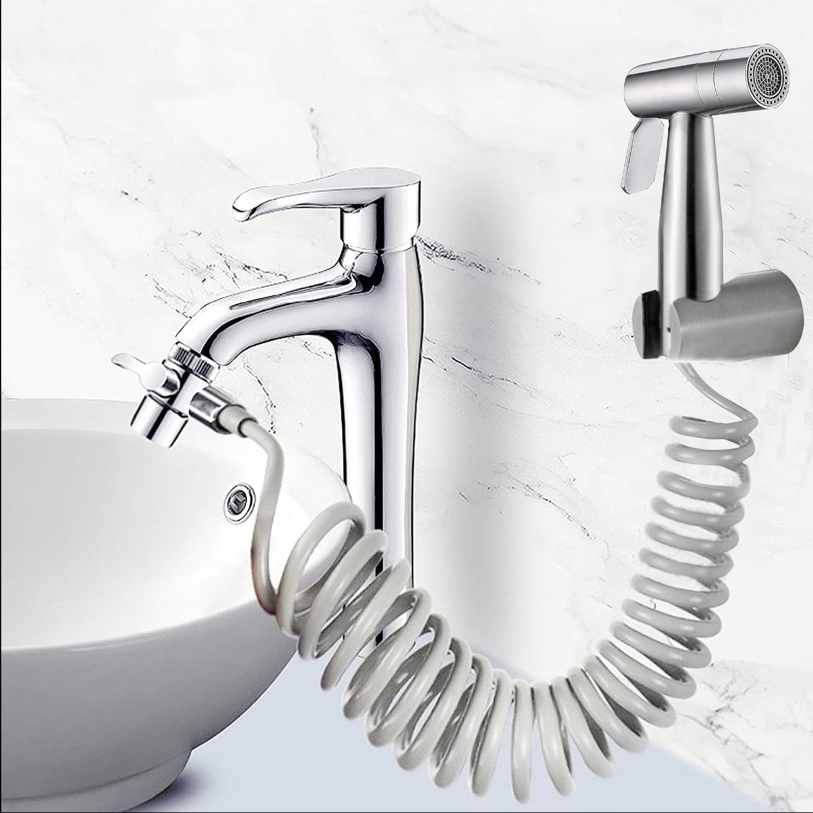 Pulverizador de bidé de mano, 2 Modos Rociador de bidé de acero inoxidable con desviador de ducha de 2 vías, flexo de ducha de 150 cm y soporte de ducha