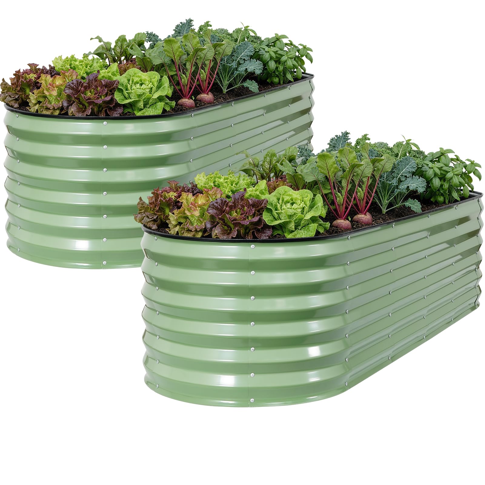 WILLOW WEAVE Set of 2 Raised Beds for Garden, Galvanized Steel Planters Outdoor for Growing Plants, Vegetables, Flowers and Herbs, 180x60x43cm, OliveGreen