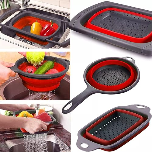 Miniatura 2 de Colador plegable de 3 juegos con asas desechables, colador cuadrado plegable, colador con mango largo