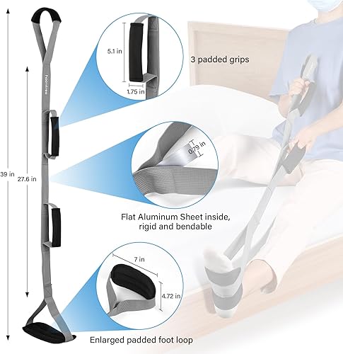 Miniatura 5 de Correa de levantamiento de piernas de 39 pulgadas de largo con asas acolchadas y bucle para el pie, levantador rígido de piernas para recuperación