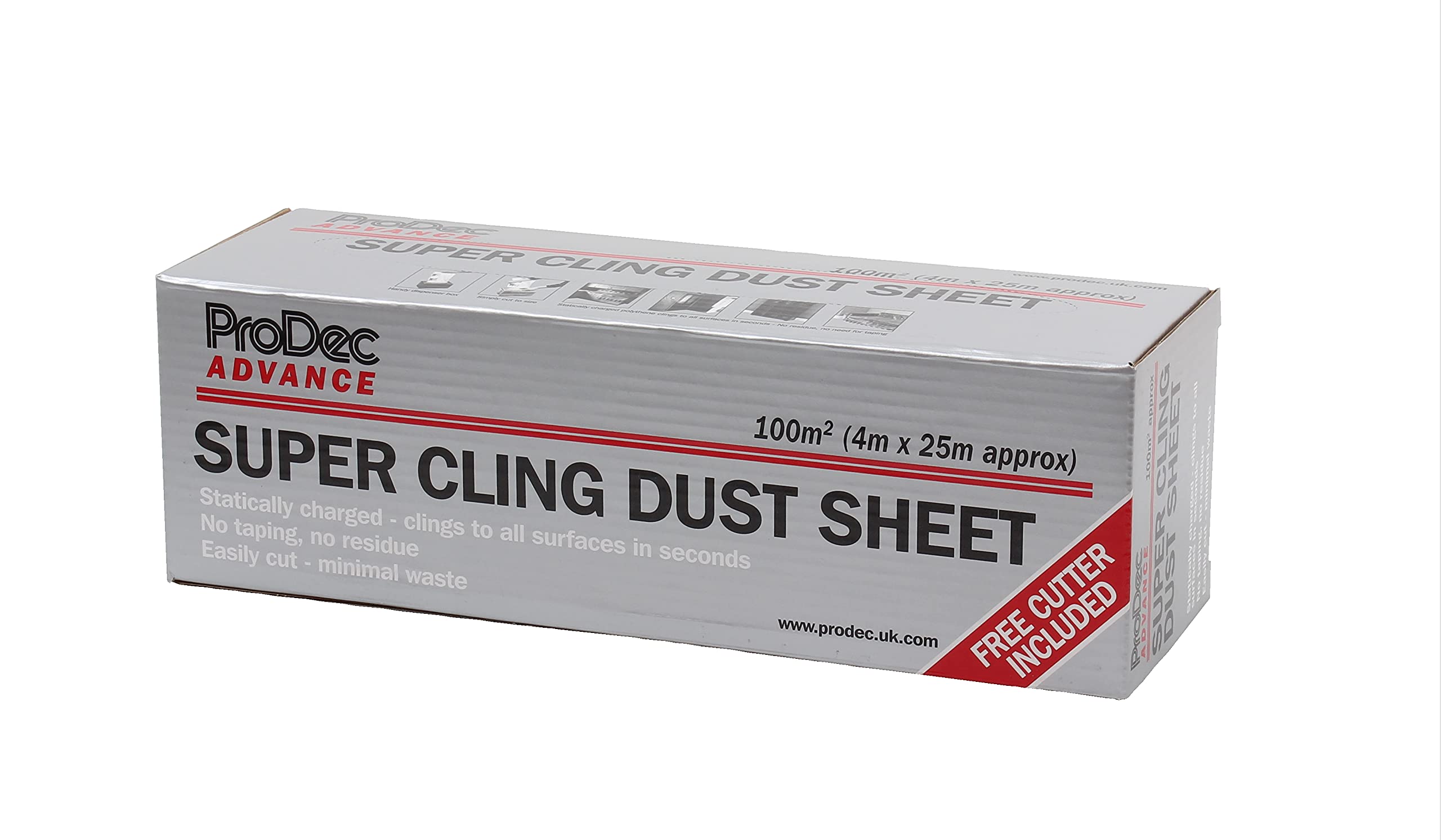 ProDec ADPY008 Advance 200sqm 100sqm Super Cling Static Charged Dust Sheet Roll-No Taping Required, 100 sqm (4m x 25m)
