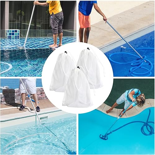 Miniatura 7 de Paquete de 4 bolsas de filtro al vacío de piscina para aspiradoras de hojas, bolsa de malla fina de 12 x 8.8 pulgadas con cordón de bloqueo, filtro