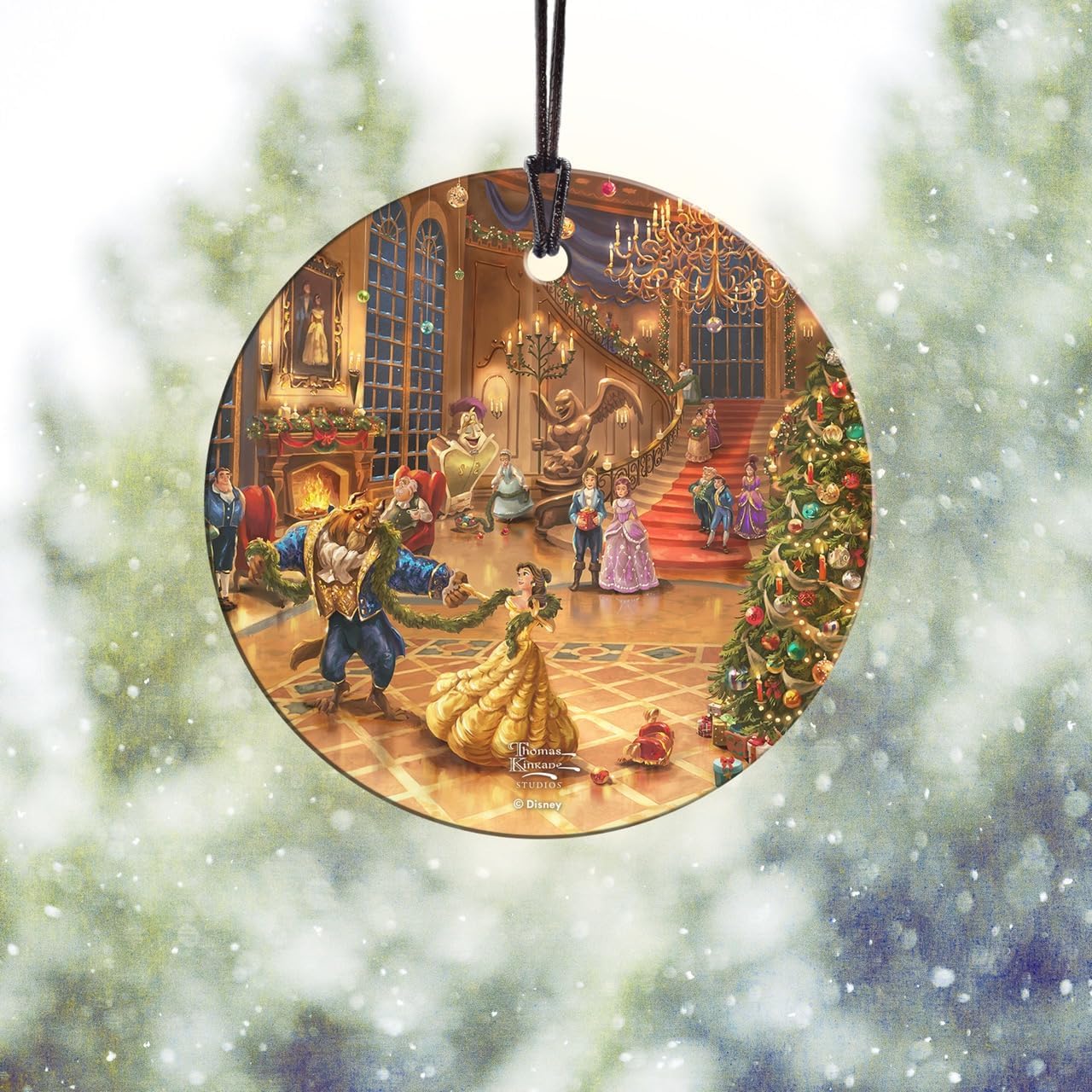 Disney – Beauty and The Beast – Christmas Celebration – 3.5” Starfire Prints Hanging Glass Print Accessory – Officially Licensed Collectible | Complimentary Velveteen Gift Bag SPCIR1302 - Image 3